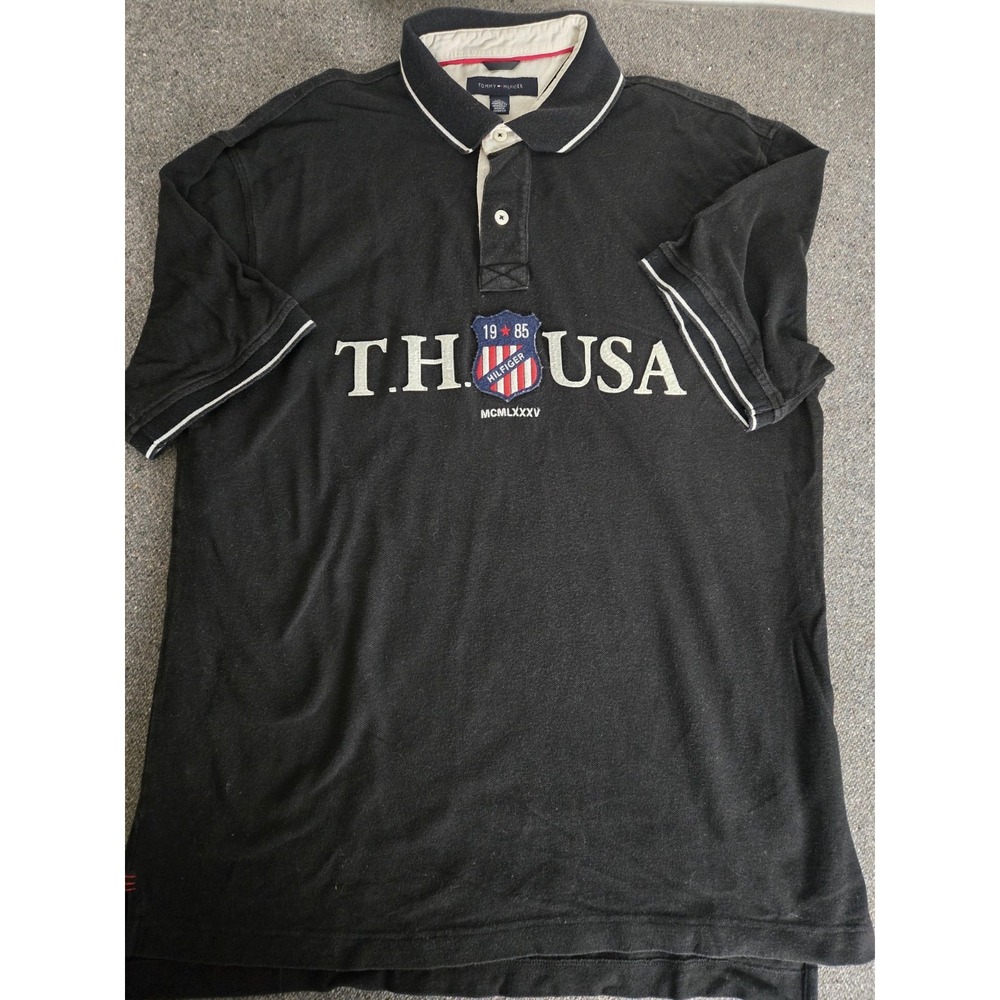 Vintage Y2k Tommy Hilfiger Men's T.H. USA 1985 Size Xl Polo Shirt Piping Jay Z